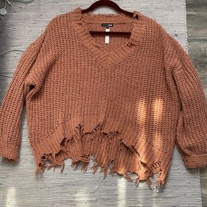 Sparkly Mauve High-Low Distressed Sweater